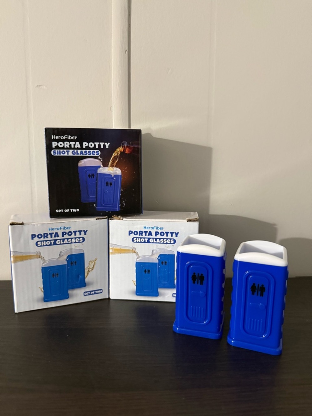 3 pairs Blue Porta Potty Shot Glasses - Set of 2